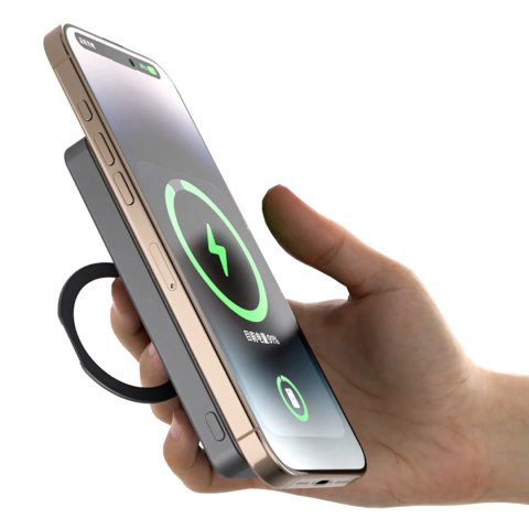 Powerbank K28 10000mAh z MagSafe z metalową obudową i podstawką PD 22.5W - srebrny