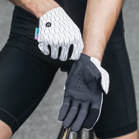 Rękawiczki sportowe rowerowe pełne wiosenno-letnie rozmiar M - biało-czarne