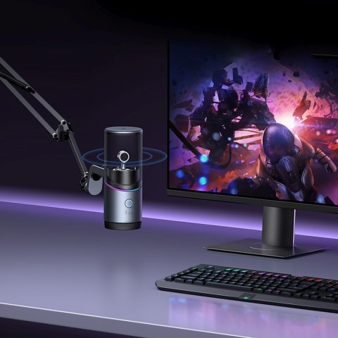 Mikrofon stojący na biurko USB-A RGB LED - srebrny