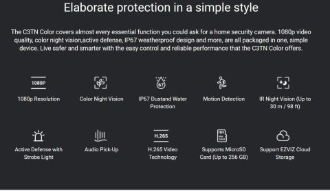 EZVIZ | Kamera IP | CS-C3TN | Bullet | 2 MP | 2,8 mm | IP67 | H.264/H.265 | MicroSD, maks. 256 GB | Biały