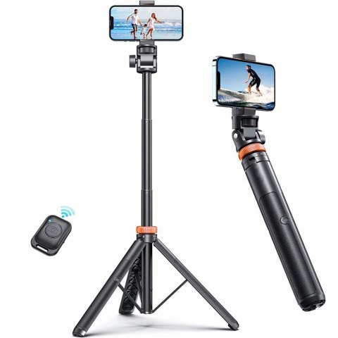 Selfie stick kijek do zdjęć Bluetooth z tripodem pilotem i głowicą 180 do 148cm - biały
