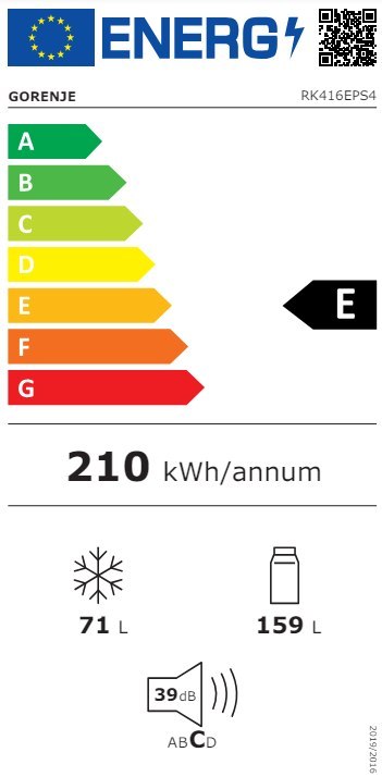 Gorenje | Refrigerator | RK416EPS4 | Energy efficiency class E | Free standing | Combi | Height 161.3 cm | Fridge net capacity 1