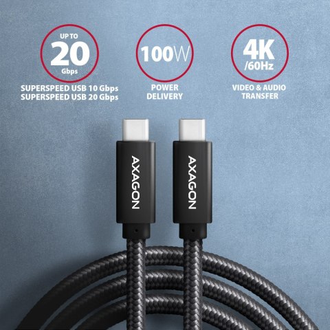 AXAGON Data and charging USB 2.0 cable, 1.5 m | BUCM32-CM15AB | USB-C to USB-C