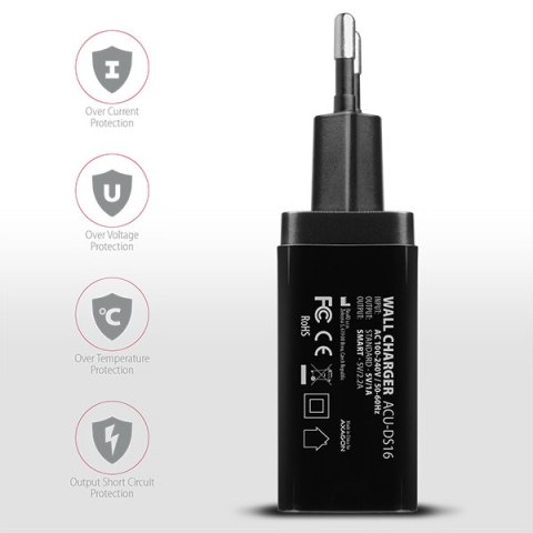 AXAGON Dual wall charger 240V/2x port 5V-2.2A and 5V-1A, 16W | ACU-DS16