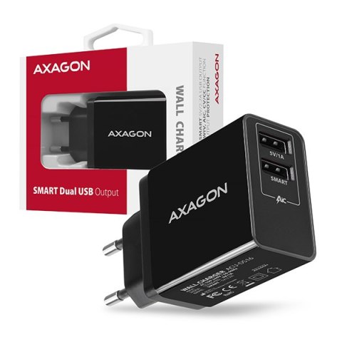 AXAGON Dual wall charger 240V/2x port 5V-2.2A and 5V-1A, 16W | ACU-DS16