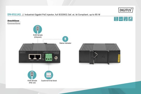 Digitus | DN-651141 Gigabit EthernetPoE Injector, Industrial