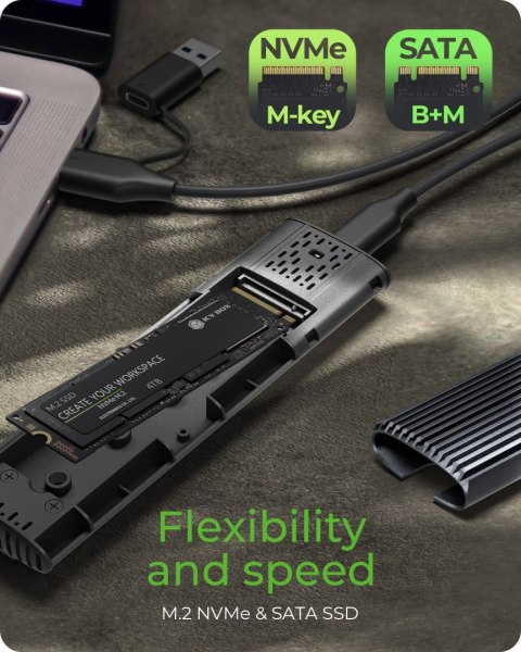 Raidsonic | M.2 NVMe and SATA SSD Enclosure via USB Type-C | IB-1808MCT-CU31