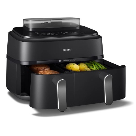 Philips | Airfryer z podwójnym koszem | NA551/00 Seria 5000 | Moc 2750 W | Pojemność 9 l | RapidAir Plus i Air Steam | Czarny