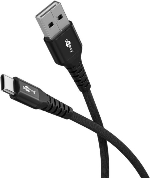 Goobay Kabel USB-C do USB-A Supersoft Textile z metalowymi wtyczkami, 2 m, czarny | Goobay