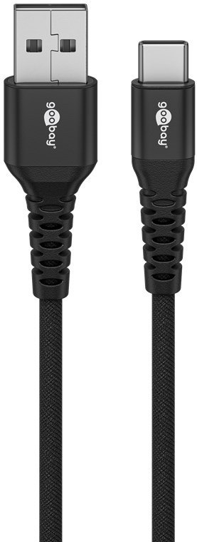 Goobay Kabel USB-C do USB-A Supersoft Textile z metalowymi wtyczkami, 2 m, czarny | Goobay