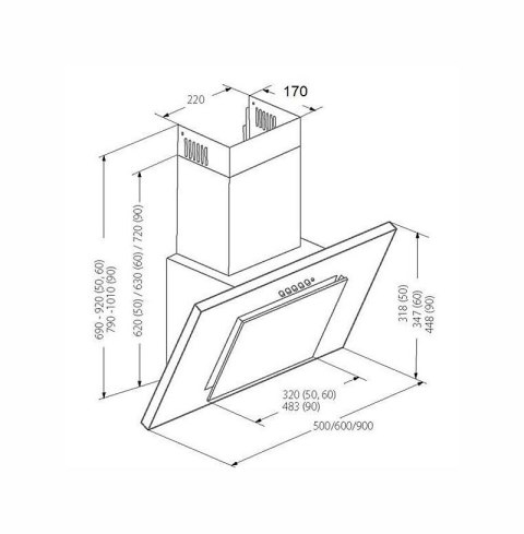 Okap kominowy AKPO WK-4 NERO 2.0 50 cm | 300 m3/h | LED liniowy | siłownik | szary / szare szkło
