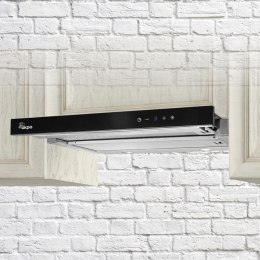 Okap podszafkowy teleskopowy AKPO WK-7 LIGHT GLASS TOUCH 60 INOX CZARNY front czarne szkło, dotykowy