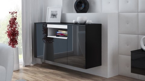 Komoda VIVA 150 czarny/ czarny połysk+ biały