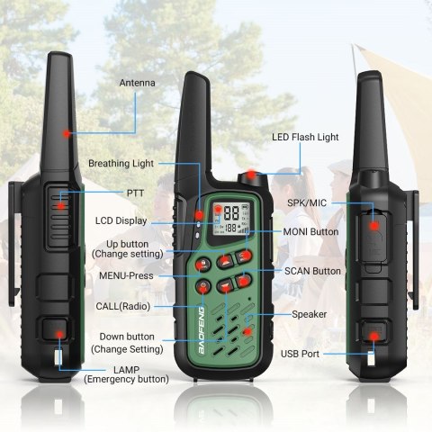 Krótkofalówka Baofeng BF-T25E zielona, 2 sztuki