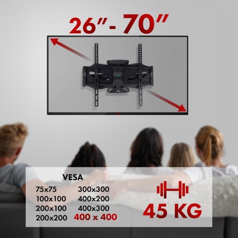 Uchwyt ścienny do telewizora Maclean MC-781 (Obrotowy, ścienne, Uchylny; 26" - 55"; max. 45kg)