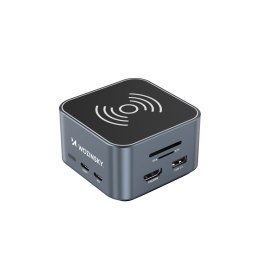 12w1 Hub z ładowarką bezprzewodową USB-A USB-C HDMI RJ45 SD TF mini jack - szary