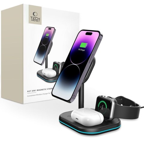 3w1 Ładowarka indukcyjna MagSafe ze stojakiem na smartfon Apple Watch AirPods - czarna