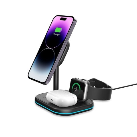 3w1 Ładowarka indukcyjna MagSafe ze stojakiem na smartfon Apple Watch AirPods - czarna