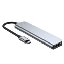 6w1 HUB rozdzielacz USB-C na USB-A USB-C HDMI micro SD / TF / SD - szary