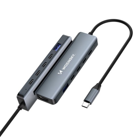 6w1 Hub rozdzielacz USB-A USB-C DisplayPort HDMI - szary