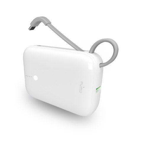 Powerbank 10000mAh USB-A USB-C z wbudowanym kablem - biały