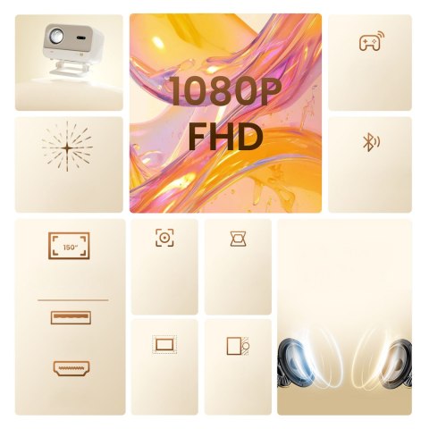 Projektor multimedialny FullHD 1080p LCD z głośnikami JBL WiFi L2 Plus - beżowy