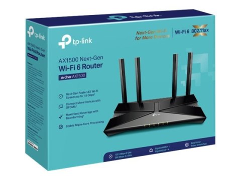 Router Wi-Fi 6 | Archer AX1500 | 802.11ax | 1201+300 Mbit/s | 10/100/1000 Mbit/s | Porty Ethernet LAN (RJ-45) 4 | Obsługa sieci 