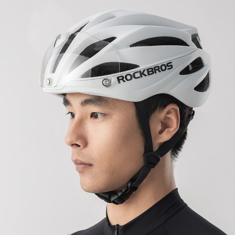 Kask rowerowy z szybką odpinanymi okularami z filtrem UV unisex - biały