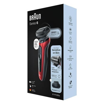Braun | Golarka | 61-R1200s | Czas pracy (maks.) 50 min | Na mokro i sucho | Czerwony/czarny