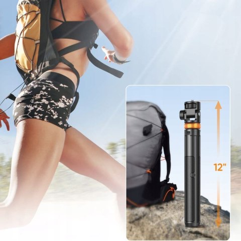 Selfie stick kijek do zdjęć Bluetooth z pilotem tripodem głowicą 148cm - czarny