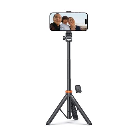 Selfie stick kijek do zdjęć Bluetooth z pilotem tripodem głowicą 148cm - czarny