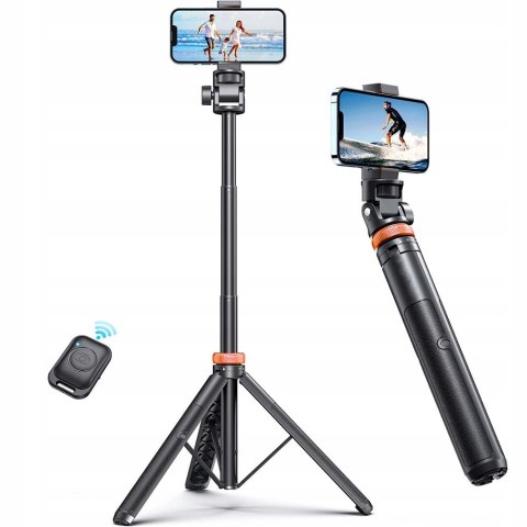 Selfie stick kijek do zdjęć Bluetooth z pilotem tripodem głowicą 148cm - czarny