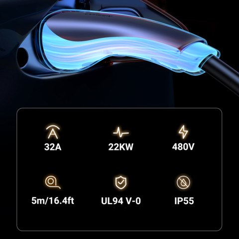 Kabel przewód CCS2 do ładowania samochodu elektrycznego 480V 32A 22kW 5m - czarny