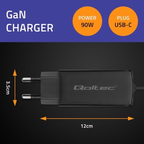 QOLTEC ŁADOWARKA SIECIOWA 90W GAN | 5-20V | 3-4.5A | USB-C 3.1