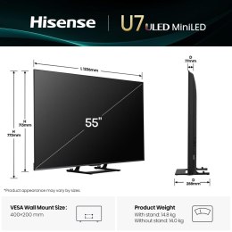 Telewizor Hisense 55U7Q ULED 55'' 4K Ultra HD 144Hz VIDAA Dolby Vision Czarny