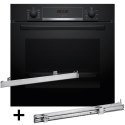 Piekarnik elektryczny Bosch HBA514BB3 Serie 4 71 l + prowadnice HEZ538000 | termoobieg 3D | AquaStop | prowadnice teleskopowe | 