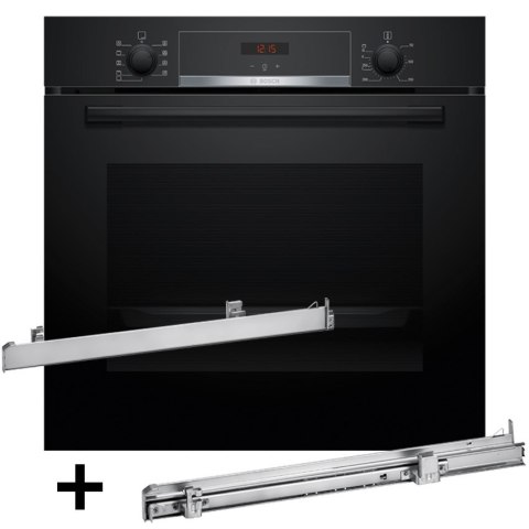 Piekarnik elektryczny Bosch HBA514BB3 Serie 4 71 l + prowadnice HEZ538000 | termoobieg 3D | AquaStop | prowadnice teleskopowe | 