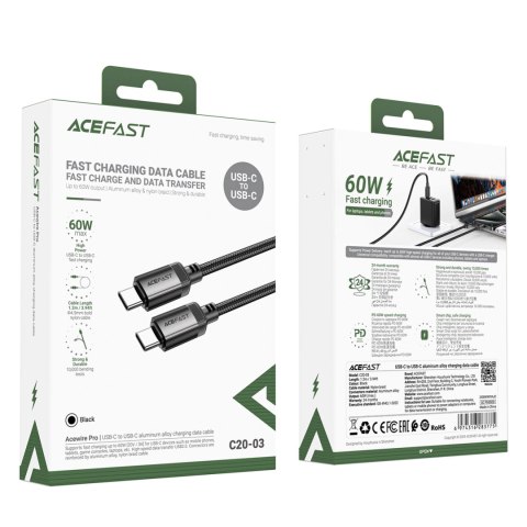 Kabel przewód USB-C - USB-C 480Mb/s 3A 1.2m - czarny