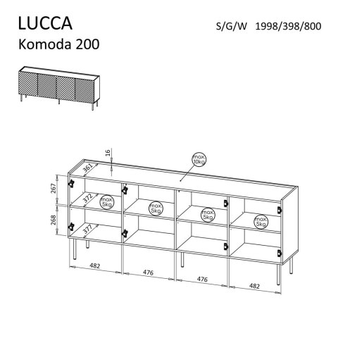 Komoda 4D LUCCA 200x40x80 kaszmir
