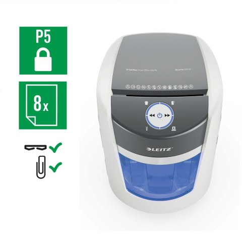 Niszczarka Leitz IQ OptiMax Small Office 350, 22l, P5, 8 kartek, Automatyczny Start/Stop, Funkcja cofania, Obrotowy pojemnik - 3