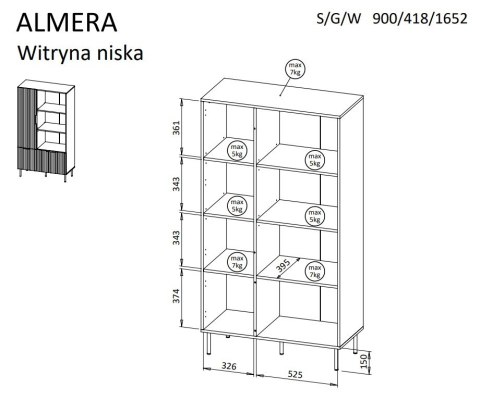 Regał 4 ALMERA 90x42x165 orzech/kaszmir
