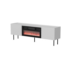 Szafka RTV LUCCA 180x40x59 biały + kominek czarny