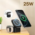 Ładowarka indukcyjna 3w1 do telefonu smartwatcha MagSafe 25W - czarna