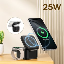 Ładowarka indukcyjna 3w1 do telefonu smartwatcha MagSafe 25W - czarna