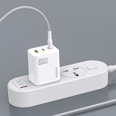 Ładowarka sieciowa GaN z kablem USB-C 1m 65W -biała