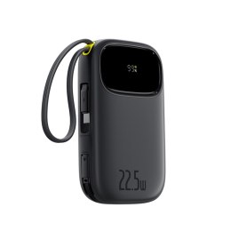 Powerbank 10000mAh 22.5W z wyświetlaczem kablami USB-C iPhone Lightning - czarny