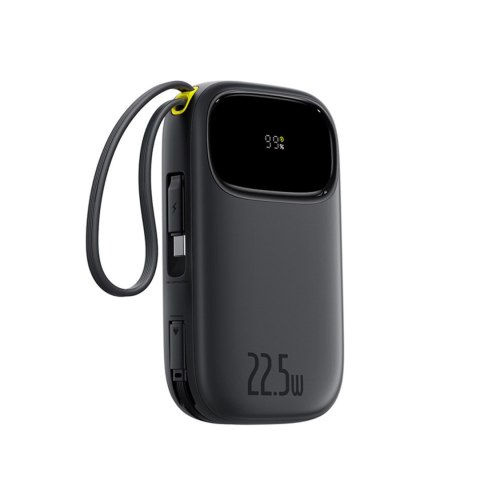 Powerbank 10000mAh 22.5W z wyświetlaczem kablami USB-C iPhone Lightning - czarny