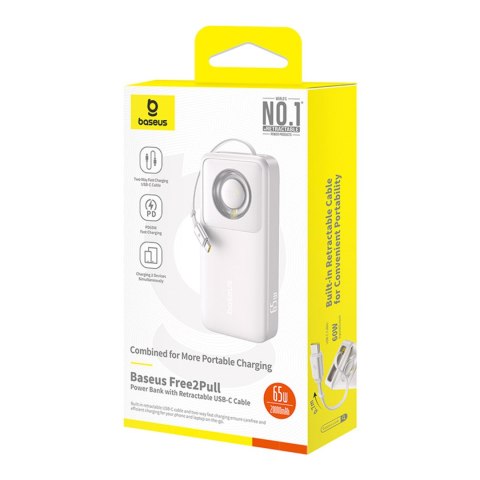 Powerbank 20000mAh 65W ze zwijanym kablem USB-C - szary