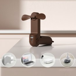 Wiatrak przenośny mini wentylator powerbank latarka USB-A USB-C 4500mAh - brązowy