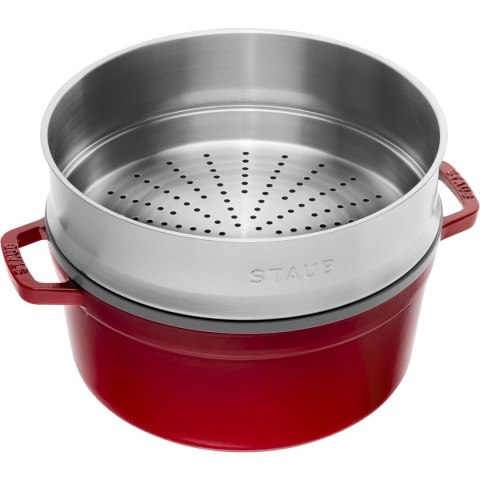 Garnek żeliwny okrągły z wkładem STAUB 40510-601-0 - czerwony 5.25 ltr